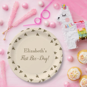 Bees and Honeycomb First Birthday Paper Plates