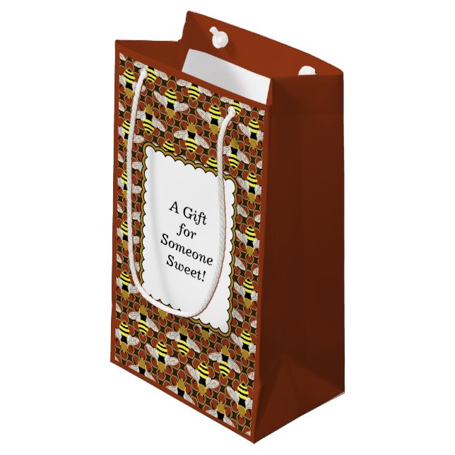 Bees and Honeycomb Pattern Small Gift Bag (Front Angled)