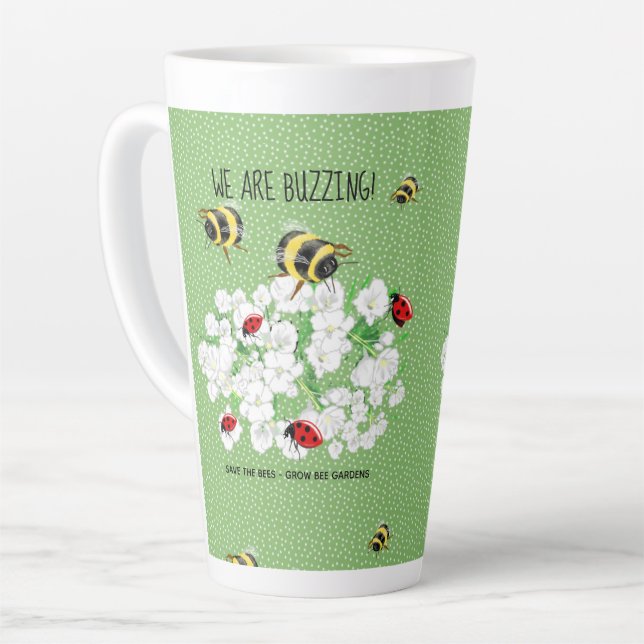 BEES and LadyBugs - Art by LeahG Save The Bees Latte Mug (Left Angle)