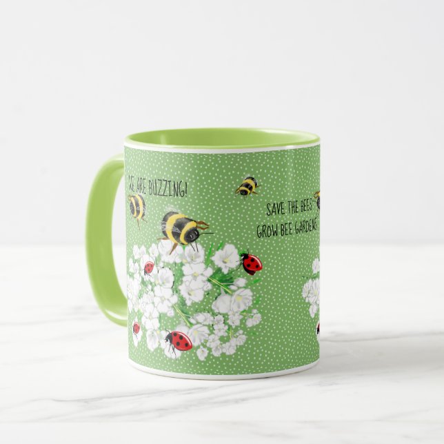 BEES and LadyBugs - Art by LeahG Save The Bees Mug (Front Left)