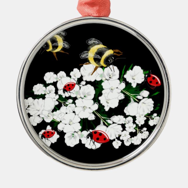 BEES and Ladybugs nature art Metal Tree Decoration (Front)