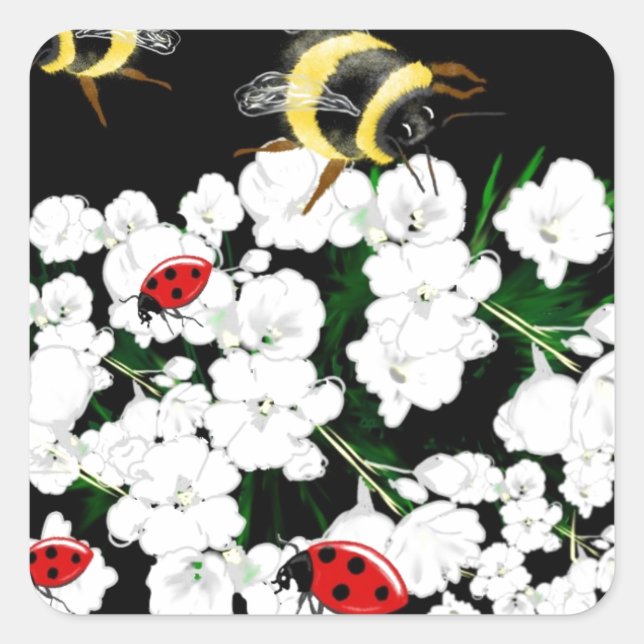 BEES and Ladybugs nature art Square Sticker (Front)