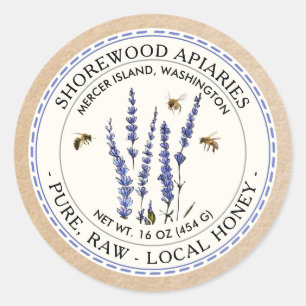 Bees and Lavender Honey Label with Kraft Border