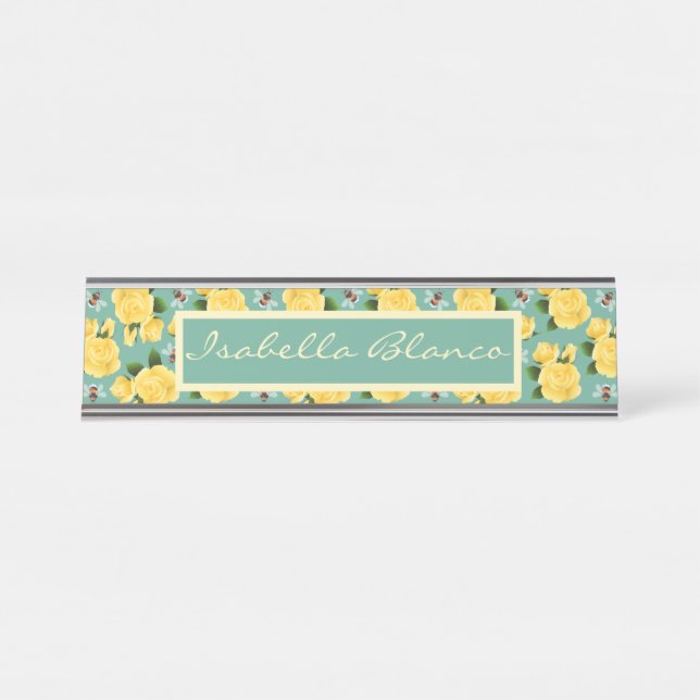 Bees And Roses Desk Name Plate (Front)