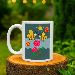 Bees and Roses Floral Garden Coffee Mug