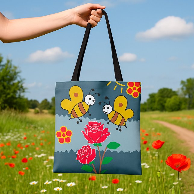 Bees and Roses Floral Garden Tote Bag (Creator Uploaded)