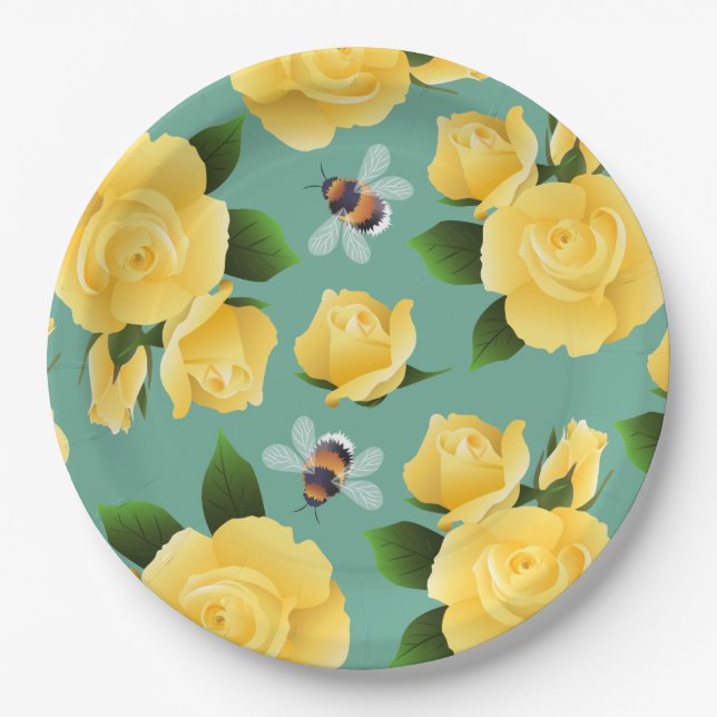 Bees And Roses Paper Plate (Front)
