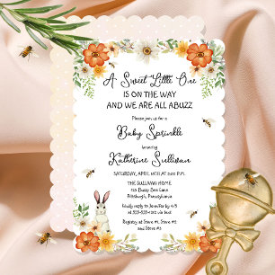 Bees and Spring Flowers   Bunny Girl Baby Sprinkle Invitation