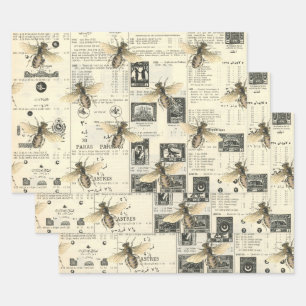 Bees and Vintage Catalog Wrapping Paper Sheet