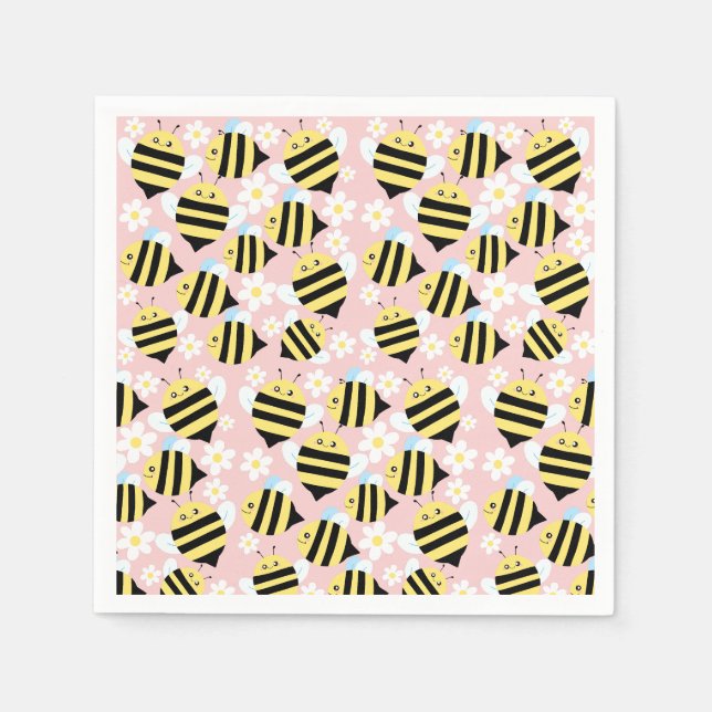 Bees And White Flowers Napkin (Front)