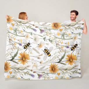 Bees And Wildflowers, Fleece Blanket