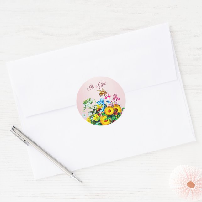 Bees Baby Shower Pink Floral Pacifier Classic Round Sticker (Envelope)