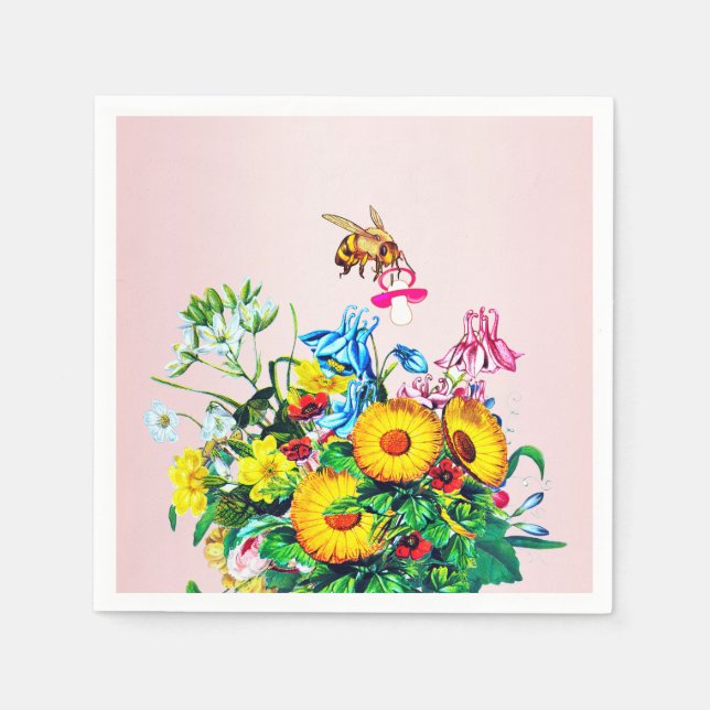 Bees Baby Shower Pink Floral Pacifier Napkin (Front)