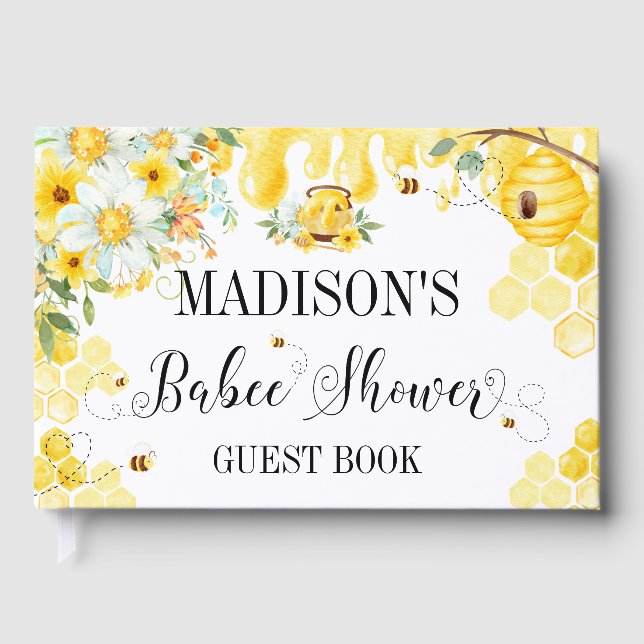 Bees Baby Shower Yellow Floral  Guest Book (Front)