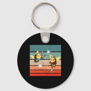 Bees Badminton Dynamic Cartoonish Artwork Funny Pl Key Ring