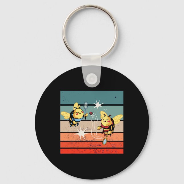 Bees Badminton Dynamic Cartoonish Artwork Funny Pl Key Ring (Front)