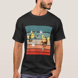 Bees Badminton Dynamic Cartoonish Artwork Funny Pl T-Shirt