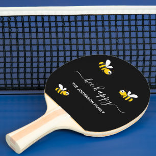 Bees black summer fun family name ping pong paddle