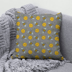 Bees & Buttercups on Grey   Cushion