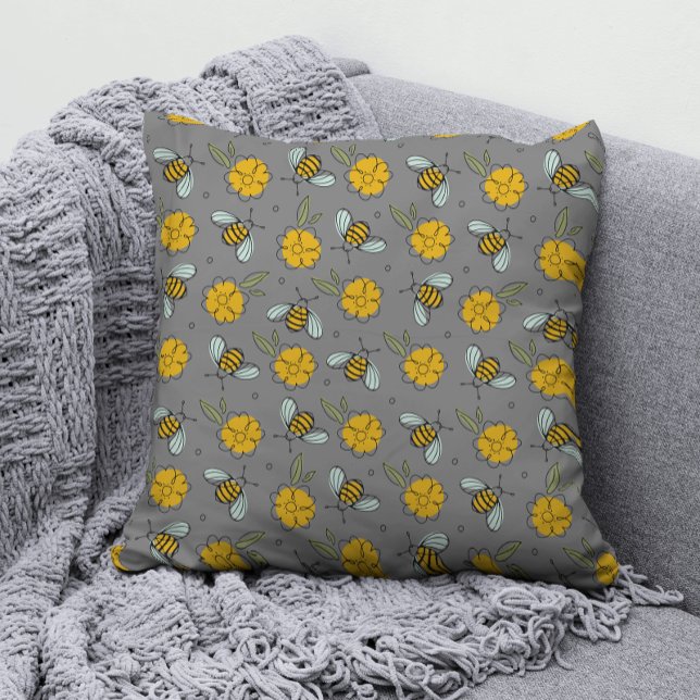 Bees & Buttercups on Grey   Cushion (Creator Uploaded)