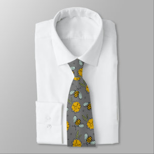 Bees & Buttercups on Grey  Tie