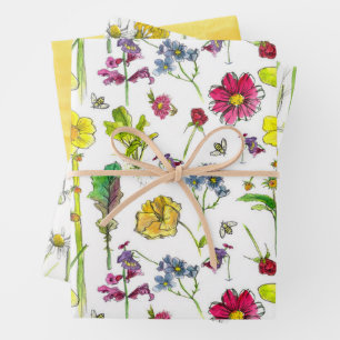 Bees Butterflies Botanical Chamomile Wildflowers Wrapping Paper Sheet