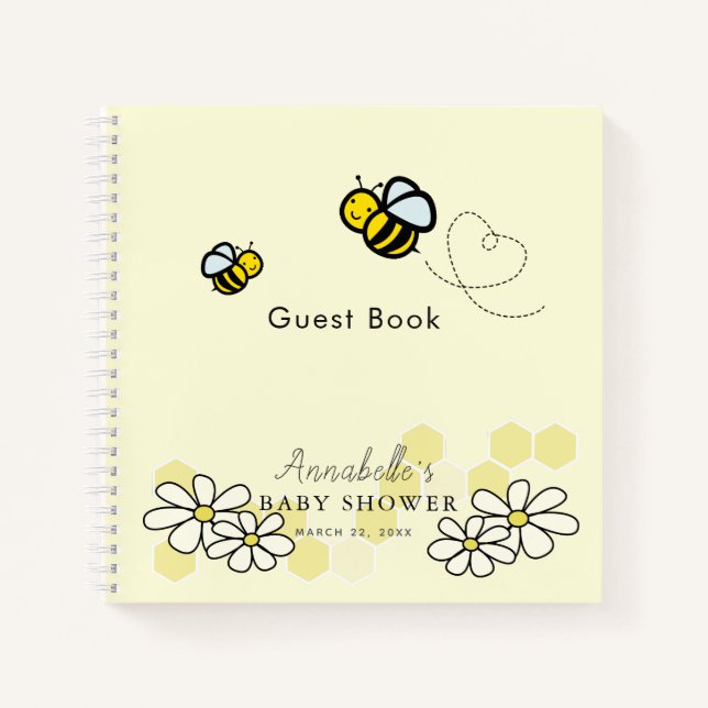 Bees & Daisies White Baby Shower Guest Book (Front)