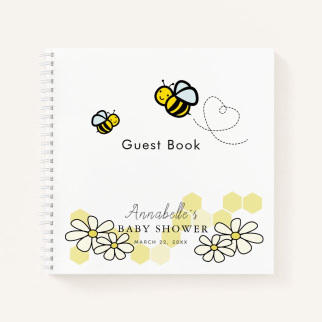 Bees & Daisies Yellow Baby Shower Guest Book (Front)