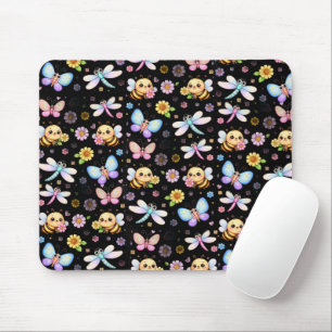 Bees, Dragonflies and Butterflies Kawaii Art Mouse Mat