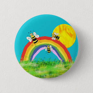Bees enjoying the plants summer spring happy 6 cm round badge