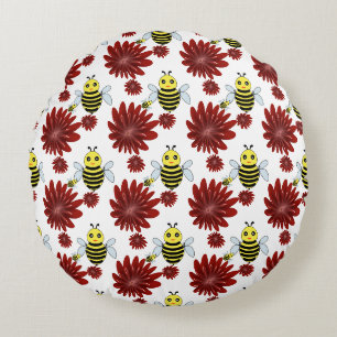 Bees floral pattern round cushion