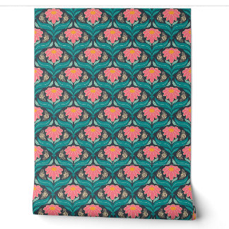 Bees Flower Reddish Pink on Dark Blue Wallpaper