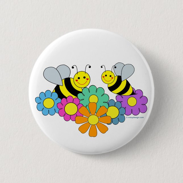Bees & Flowers 6 Cm Round Badge (Front)