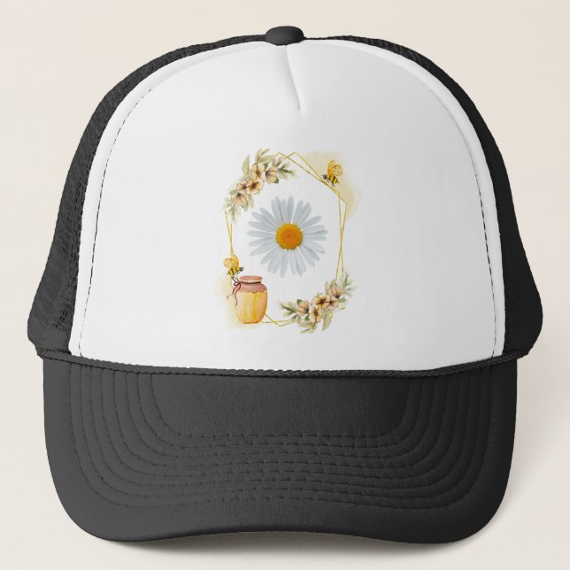 Bees, Flowers and Honey Pot Trucker Hat (Front)