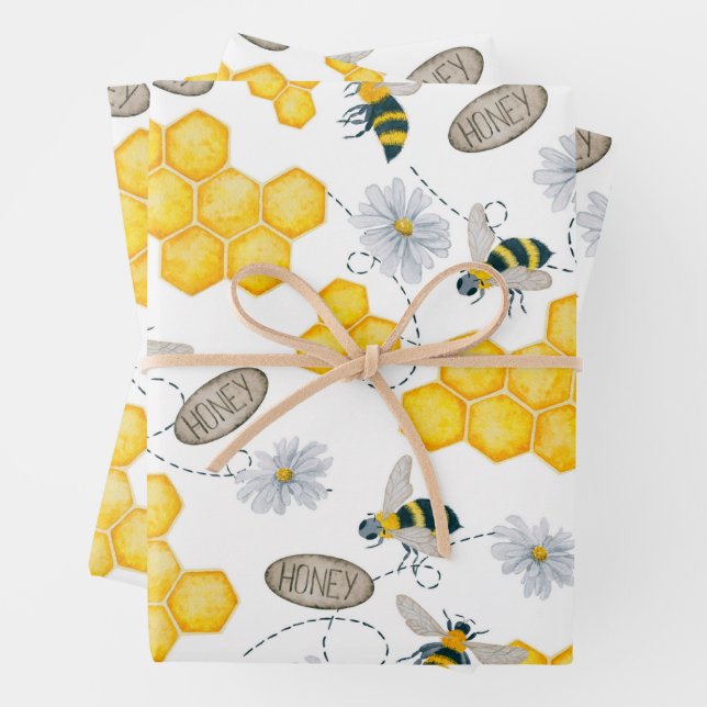 Bees, Flowers and Honey  Wrapping Paper Sheet (In situ)