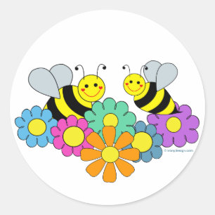 Bees & Flowers Classic Round Sticker