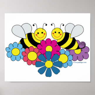 Bees & Flowers Design Illustration Poster