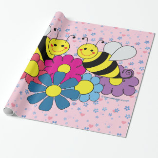 Bees & Flowers Design Illustration Sheets Wrapping Paper