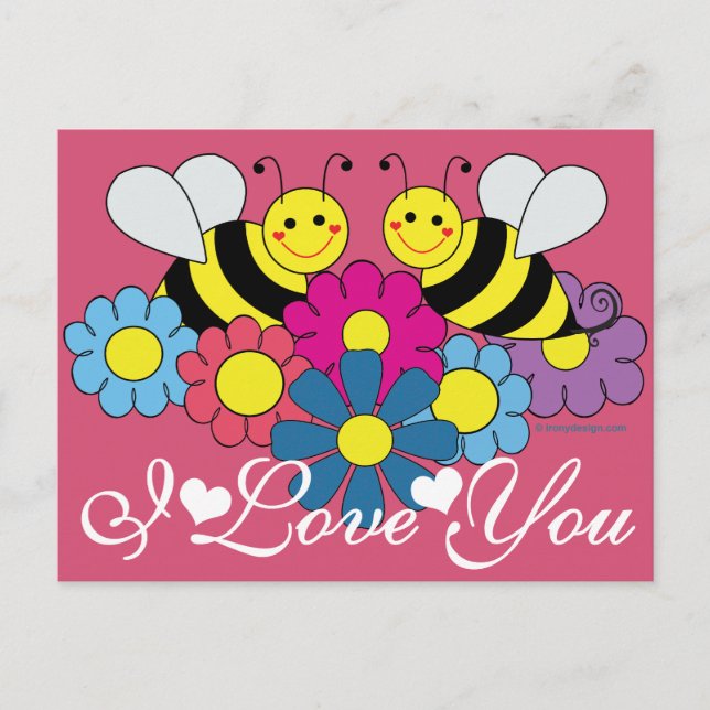 Bees & Flowers Graphic Design I Love You Postcard (Front)