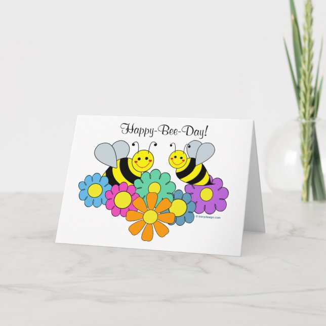 Bees & Flowers Happy Bee Day Card (Front)