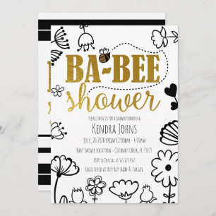 Bees & Flowers, Modern Baby Shower Invitation