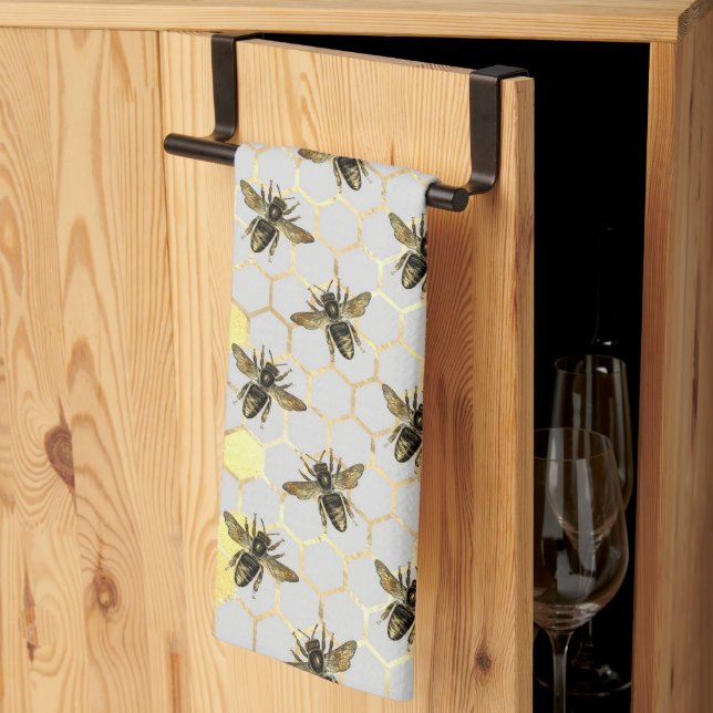 Bees Gold Honeycomb Tea Towel (Thirds Fold)