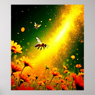 Bees' Golden Pollen Burst Joy Design Poster