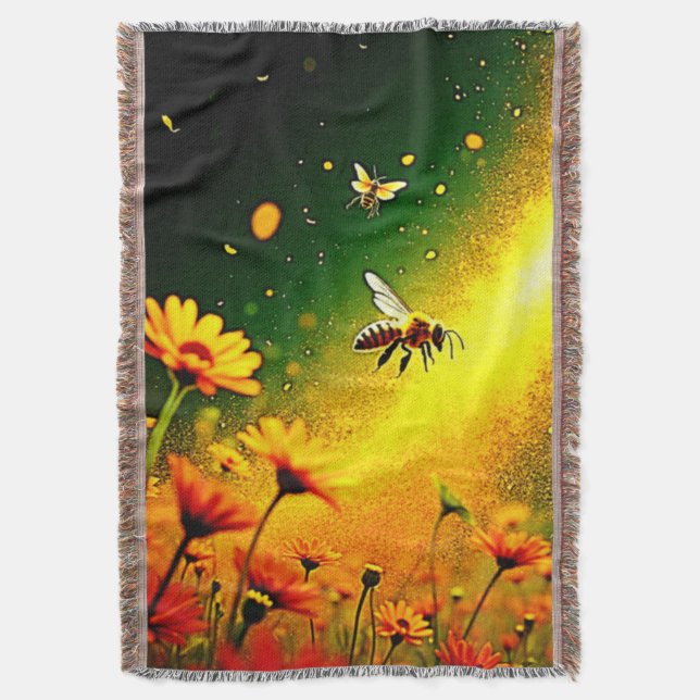 Bees' Golden Pollen Burst Joy Design Throw Blanket (Front Vertical)