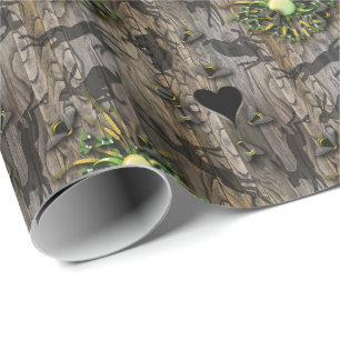 Bees hearts hares moon phases pagan new age wood wrapping paper