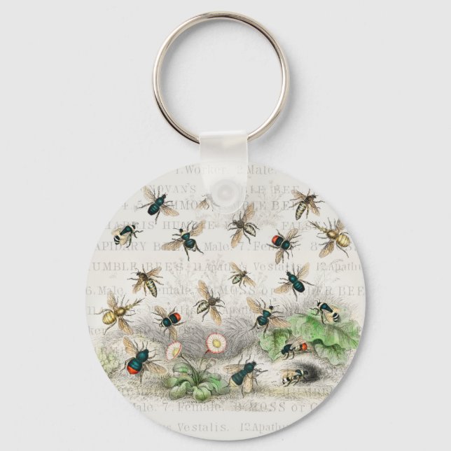 Bees Honey Worker Queen Nature Antique Bee Key Ring (Front)