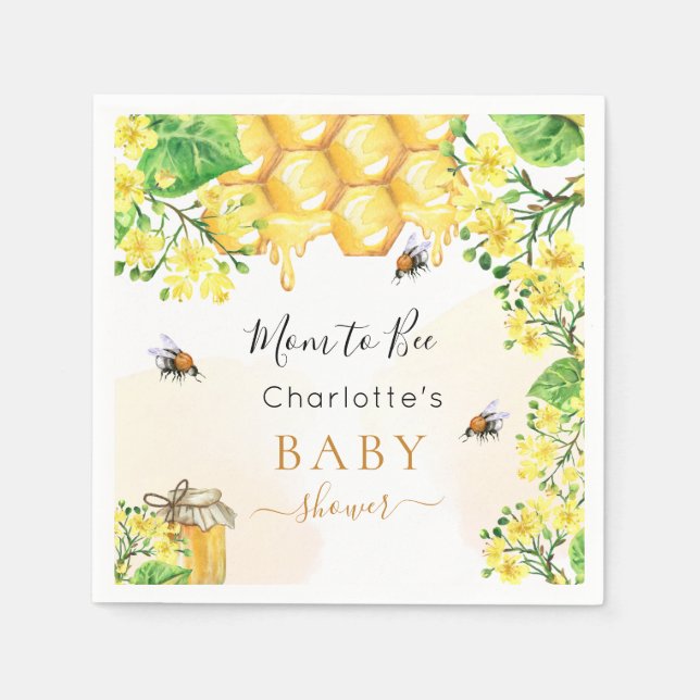 Bees honey yellow florals Baby Shower  Napkin (Front)