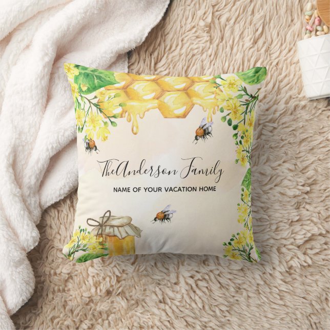 Bees honey yellow florals family name garden cushion (Blanket)