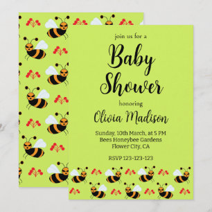 Bees Honeybee Red Flowers Bee Baby Shower Invitation