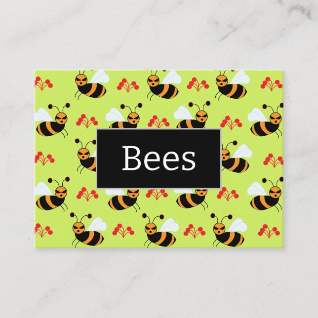 Bees Honeybee Red Flowers Pattern  Business Card (Front)